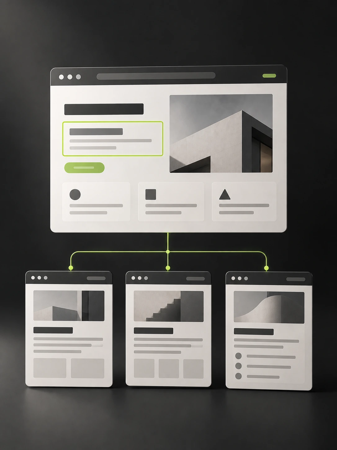 Optimizare SEO: structura unui site, cu pagina principală legată de paginile interne
